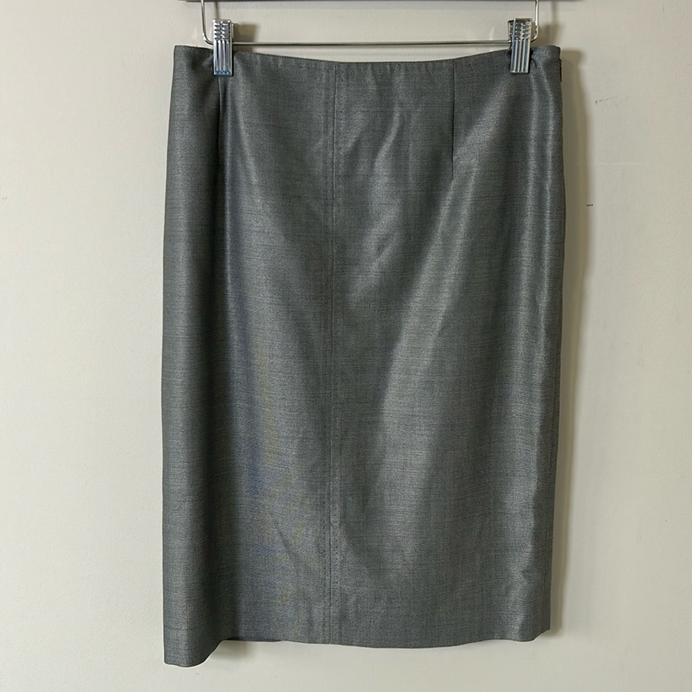 Max Mara Virgin Wool Silk Pencil Skirt Grey Mid Length Size 42 US 12